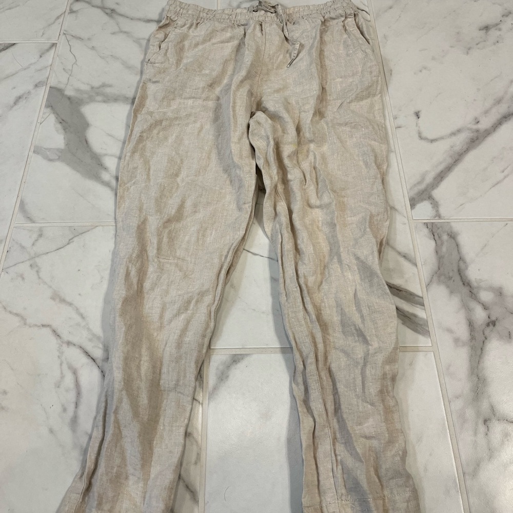 linen beige wide leg pants size small !!